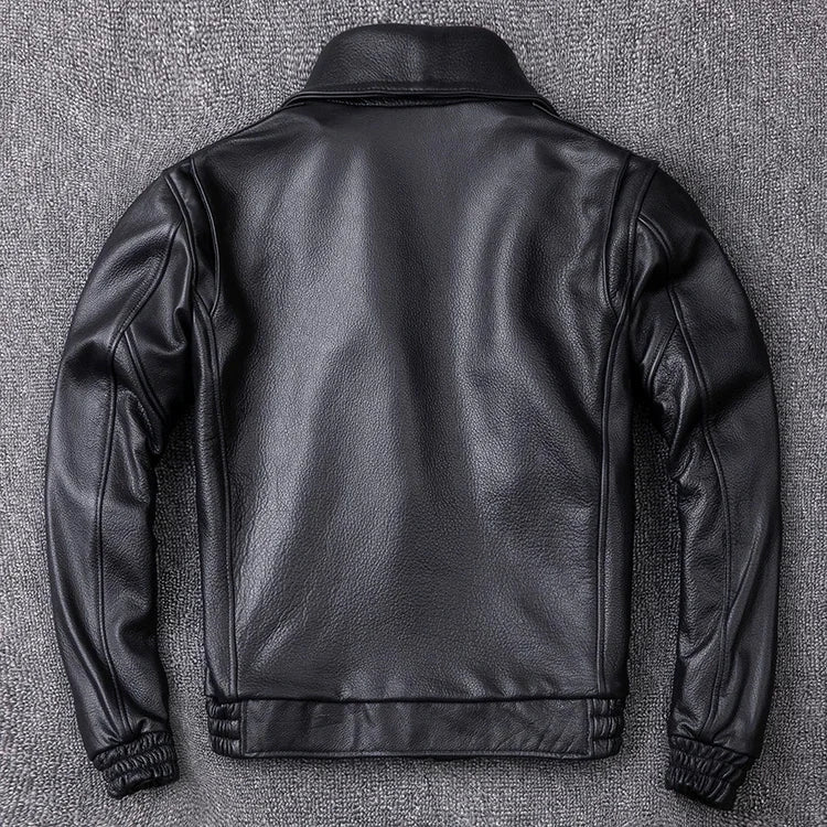 Genuine Men Black Motorcycle Flight Bomber Leather Cowhide Jacket Custom Made