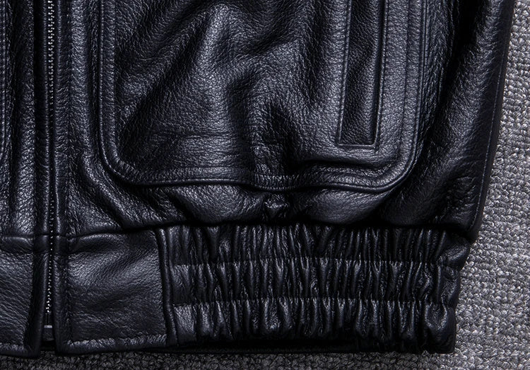 Genuine Men Black Motorcycle Flight Bomber Leather Cowhide Jacket Custom Made