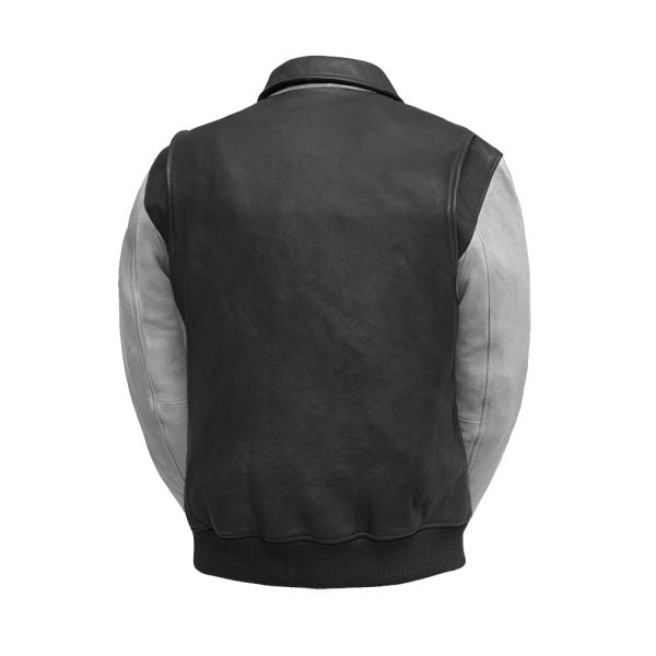 LEATHER BOMBER JACKET TWO TONE FOR MEN’S BLACK | GREY
