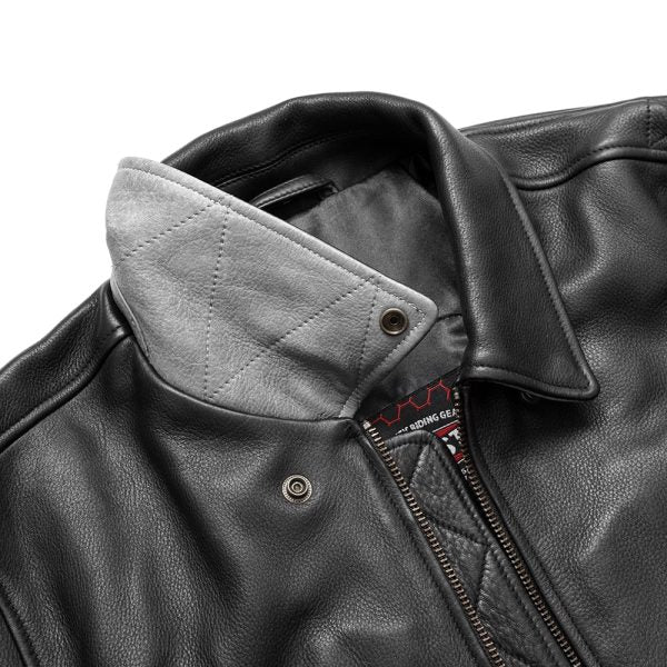 LEATHER BOMBER JACKET TWO TONE FOR MEN’S BLACK | GREY
