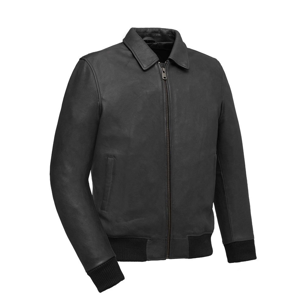 LEATHER BOMBER JACKET TWO TONE FOR MEN’S BLACK-GENUINE LEATHER