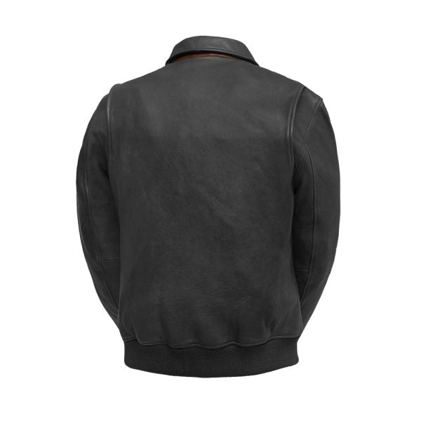 LEATHER BOMBER JACKET TWO TONE FOR MEN’S BLACK-GENUINE LEATHER