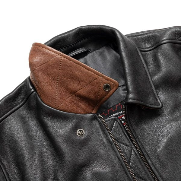 LEATHER BOMBER JACKET TWO TONE FOR MEN’S BLACK-GENUINE LEATHER