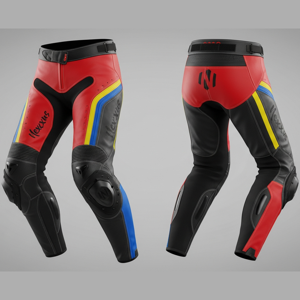 Nexxus Inferno-Rider Custom Men’s Premium Motorbike Protective Pants (Elite Black & Racing Red High-Impact Cordura Waterproof Riding Trousers)