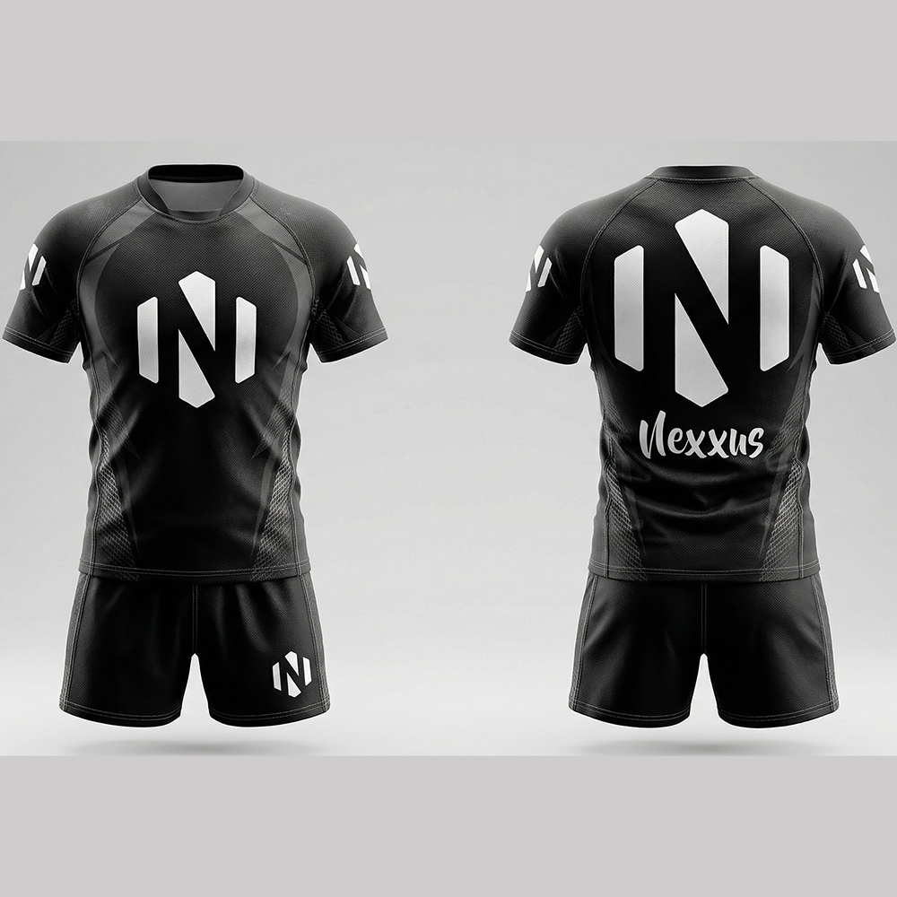 Nexxus Shadow-Armor Custom Rugby Uniform Kit (Elite Stealth All-Black Heavy-Duty Anti-Tackle Match Set)