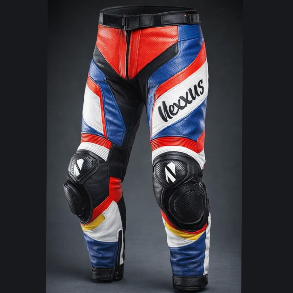 Nexxus Matrix-Rider Custom Men’s Premium Motorbike Protective Pants (Elite Multi-Color Red, White, Blue & Black High-Impact Cordura Racing Trousers)