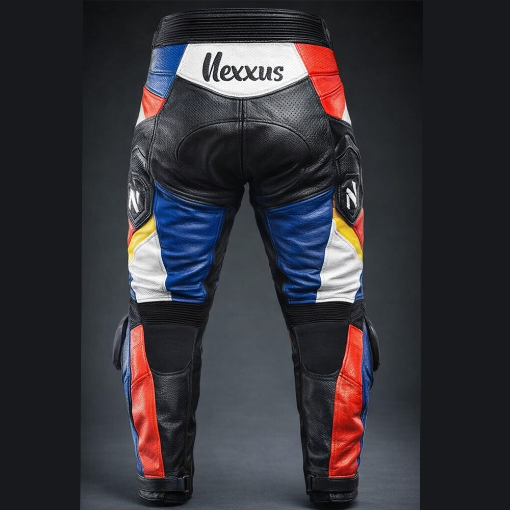 Nexxus Matrix-Rider Custom Men’s Premium Motorbike Protective Pants (Elite Multi-Color Red, White, Blue & Black High-Impact Cordura Racing Trousers)