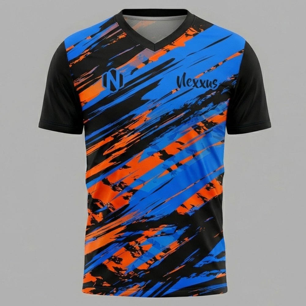 Nexxus Electric-Shatter Custom Soccer Jersey (Premium Neon Orange & Cobalt Blue Abstract Slash Football Shirt)
