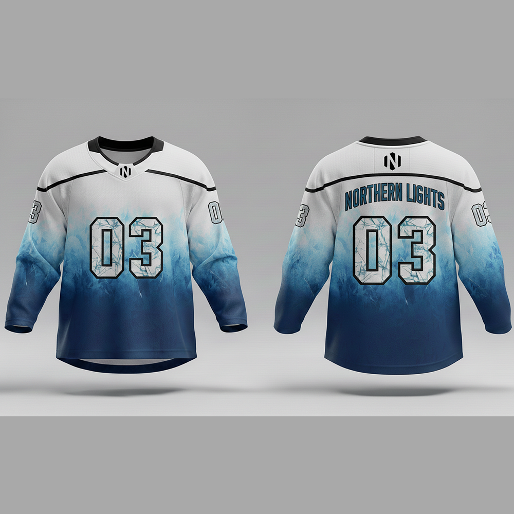 Nexxus Arctic Aurora Custom Ice Hockey Uniform Kit (Sublimated Gradient V-Neck Jersey & Matching Heavy-Duty Protective Hockey Pants Set)