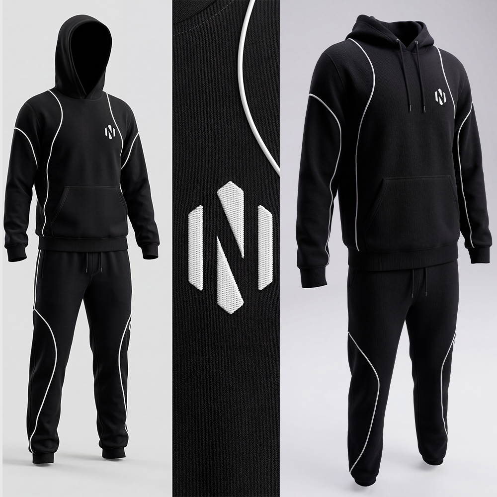 Nexxus Cobalt-Pulse Premium Streetwear Tracksuit (Elite Multi-Panel Deep-Navy & Blue Reflective Activewear Set)