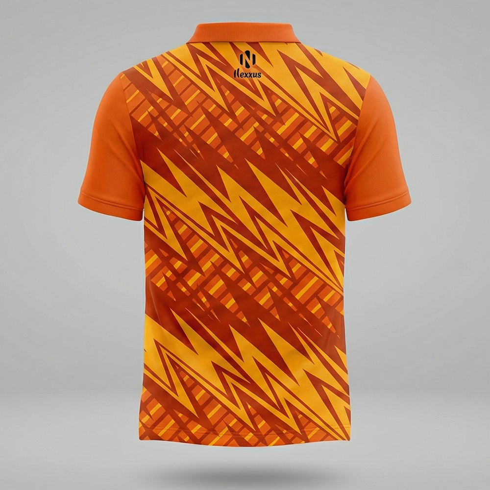 Nexxus Pyro-Zigzag Custom Soccer Jersey (Premium Sublimated Orange-Gold Geometric Match Polo / Jersey)