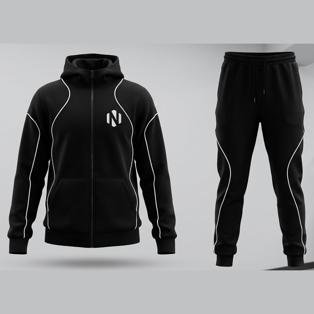 Nexxus Cobalt-Pulse Premium Streetwear Tracksuit (Elite Multi-Panel Deep-Navy & Blue Reflective Activewear Set)