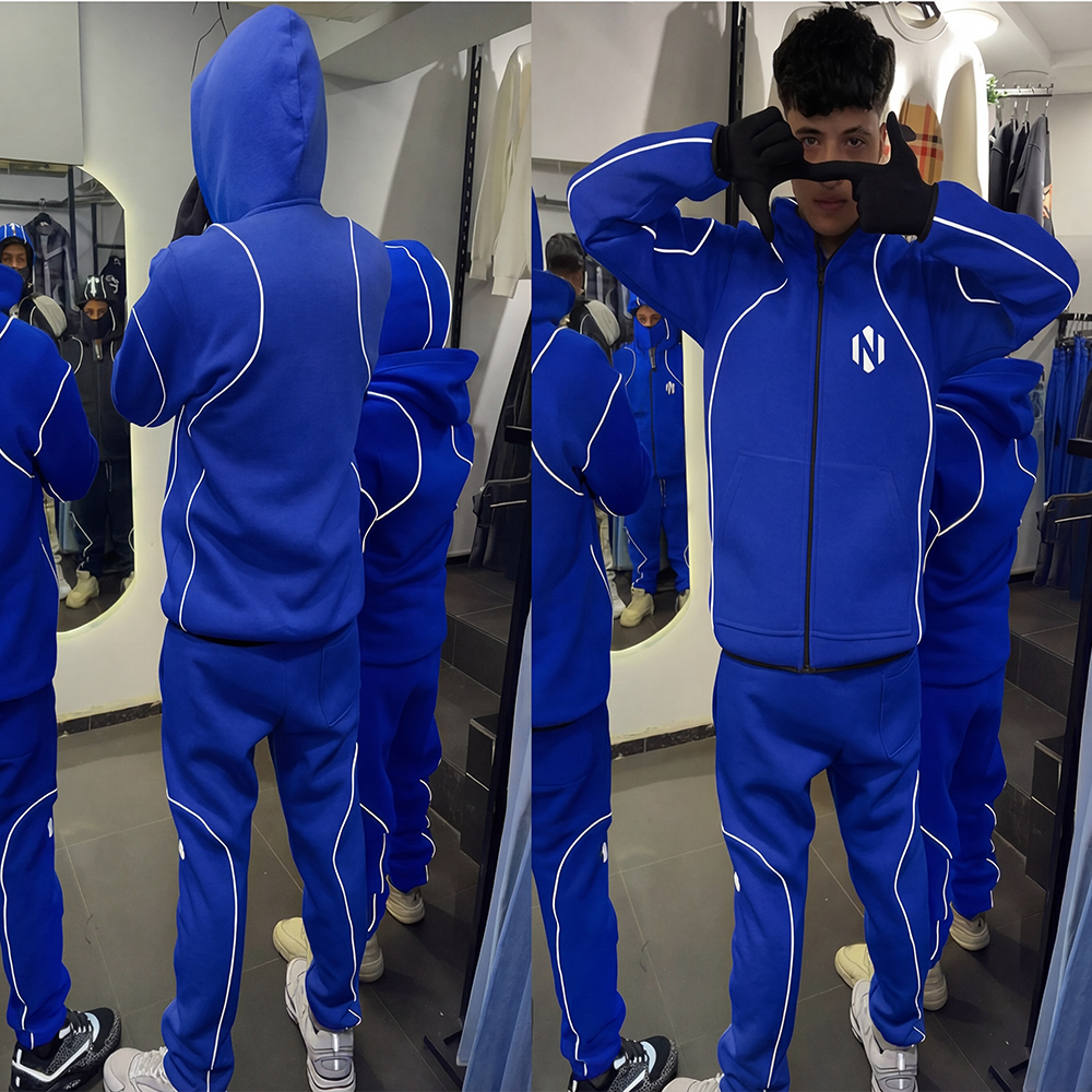 Nexxus Linear-Glow Custom Streetwear Tracksuit (Premium Heavy-Weight Minimalist Full-Zip Jacket & Tailored Jogger Set)