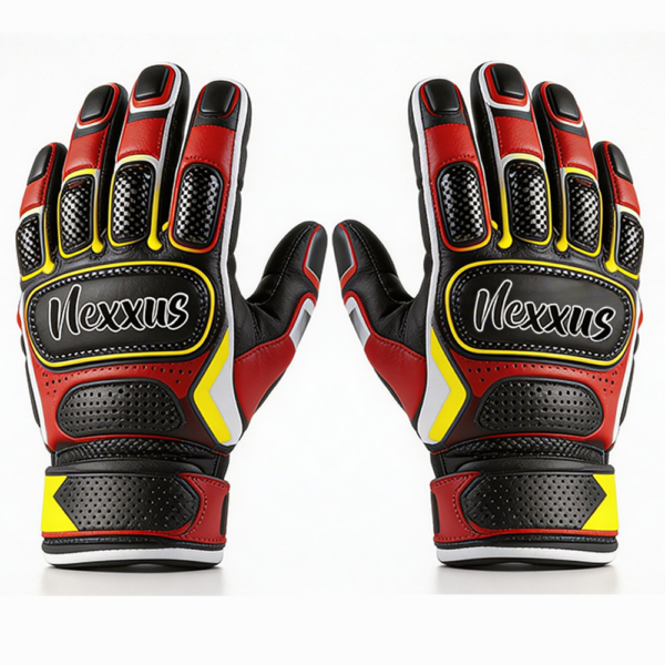 Nexxus Velocity-Grip V3 Custom Premium Motorbike Gloves (Elite Red, Yellow & Black High-Impact Protective Racing Gauntlets)