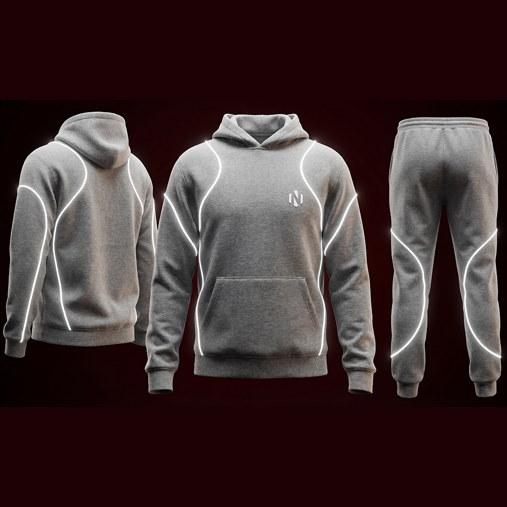 Nexxus Melange-Glow Custom Streetwear Tracksuit (Premium Heather-Gray Technical Full-Zip Jacket & Jogger Set)