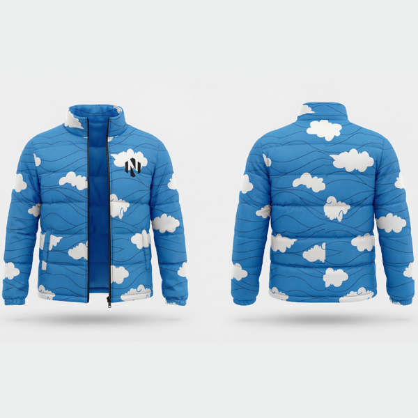 Nexxus Stratos-Puff Custom Streetwear Puffer Jacket (Premium Sublimated Sky-Blue Cloud Gradient Insulated Outerwear)