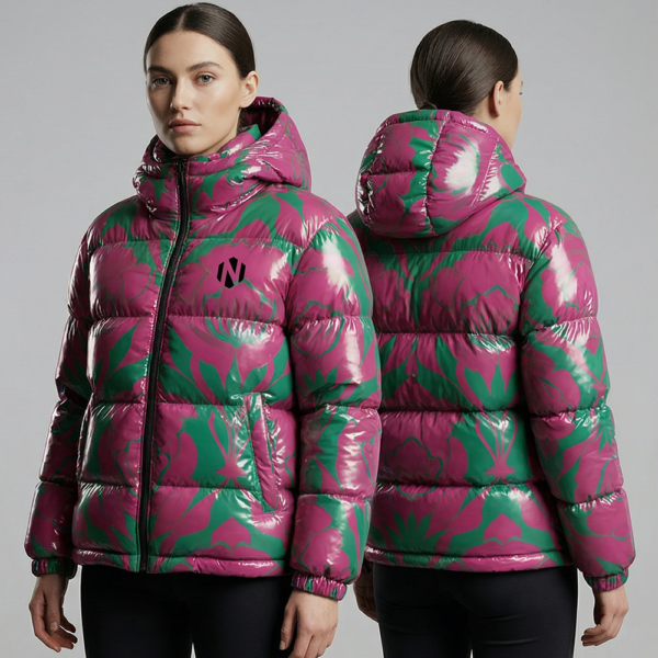 Nexxus Cosmic-Marble Custom Ladies Streetwear Puffer Jacket (Elite Deep-Purple Sublimated Smoke-Pattern Insulated Outerwear)