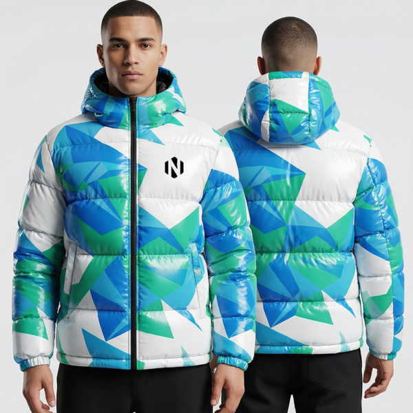 Nexxus Dust-Camo Custom Men’s Streetwear Puffer Jacket (Premium Sublimated Sand-Gold Earth Tones Insulated Outerwear)