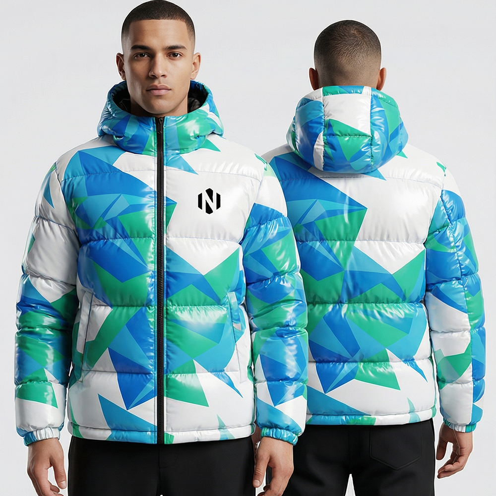 Nexxus Dust-Camo Custom Men’s Streetwear Puffer Jacket (Premium Sublimated Sand-Gold Earth Tones Insulated Outerwear)