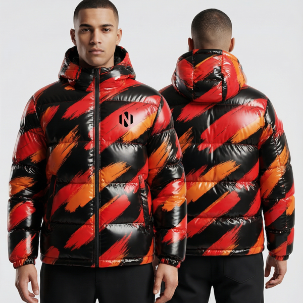 Nexxus Cyber-Grid Custom Men’s Streetwear Puffer Jacket (Elite Deep-Navy Sublimated Low-Poly Insulated Jacket)