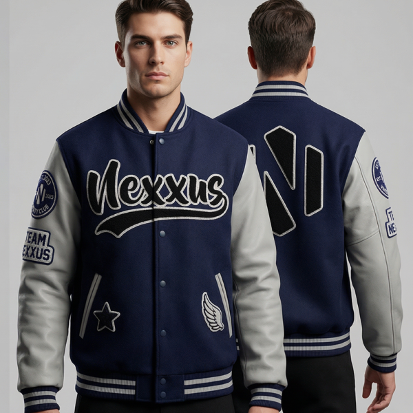 Nexxus Heritage Custom Men’s Varsity Jacket (Premium Wool Body & Contrasting Leather Sleeves Letterman Coat)