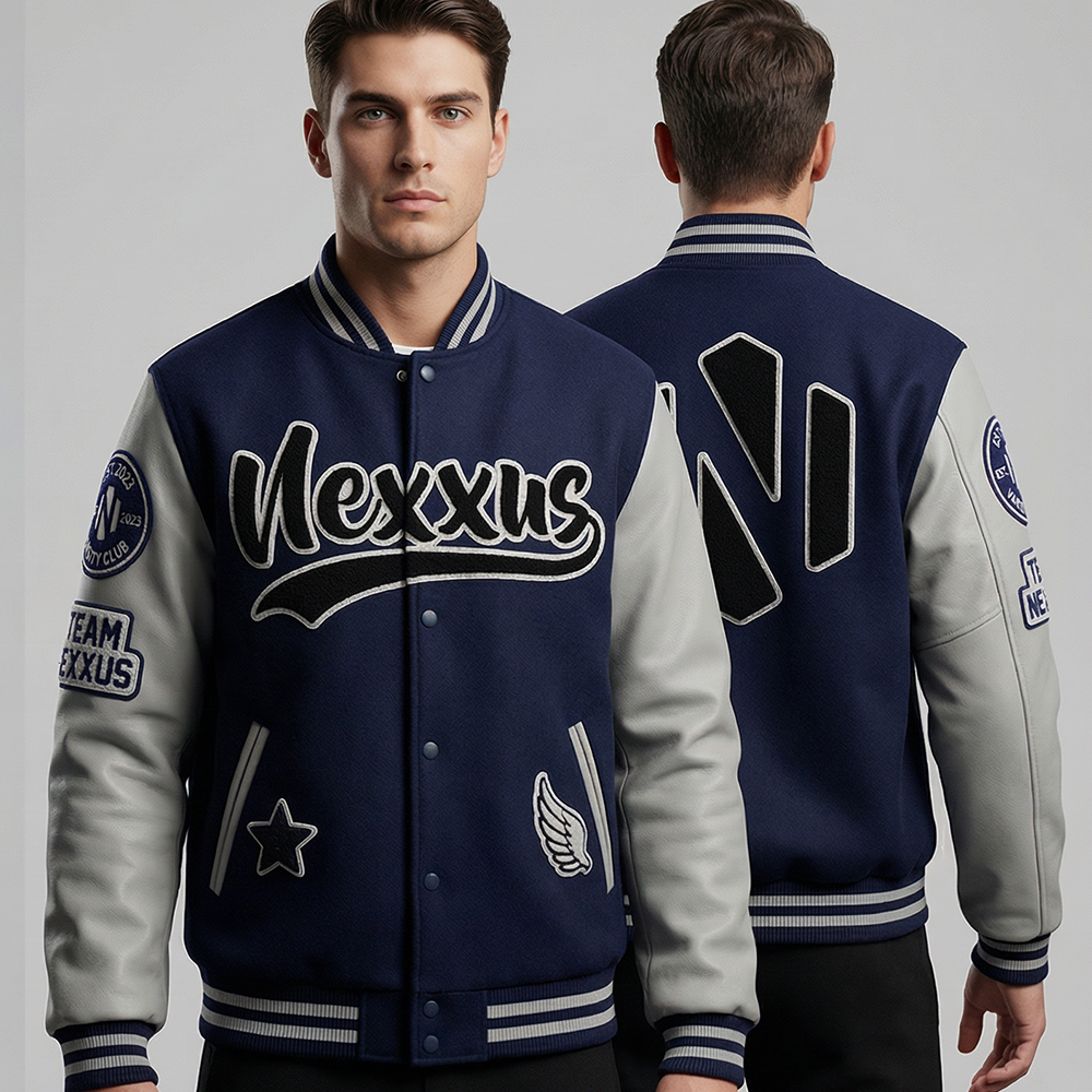Nexxus Heritage Custom Men's Varsity Jacket (Premium Wool Body & Contrasting Leather Sleeves Letterman Coat)