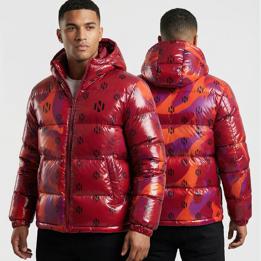Nexxus Neon-Grid Premium Men’s Streetwear Puffer Jacket (Elite Cyber-Wave Pink & Cyan Sublimated Insulated Jacket)