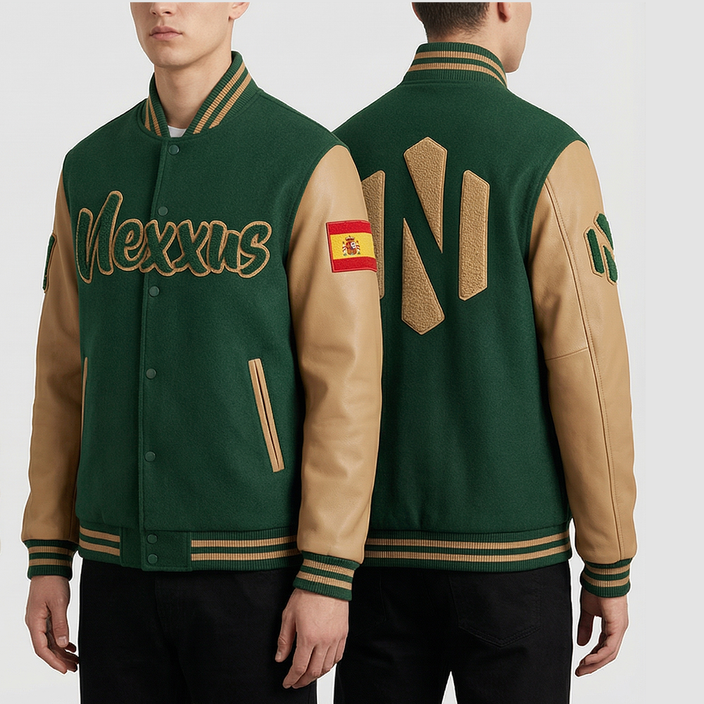 Nexxus Elite Streetwear Custom Men’s Varsity Jacket (Heavyweight Melton Wool & Premium Leather Urban Letterman Jacket)