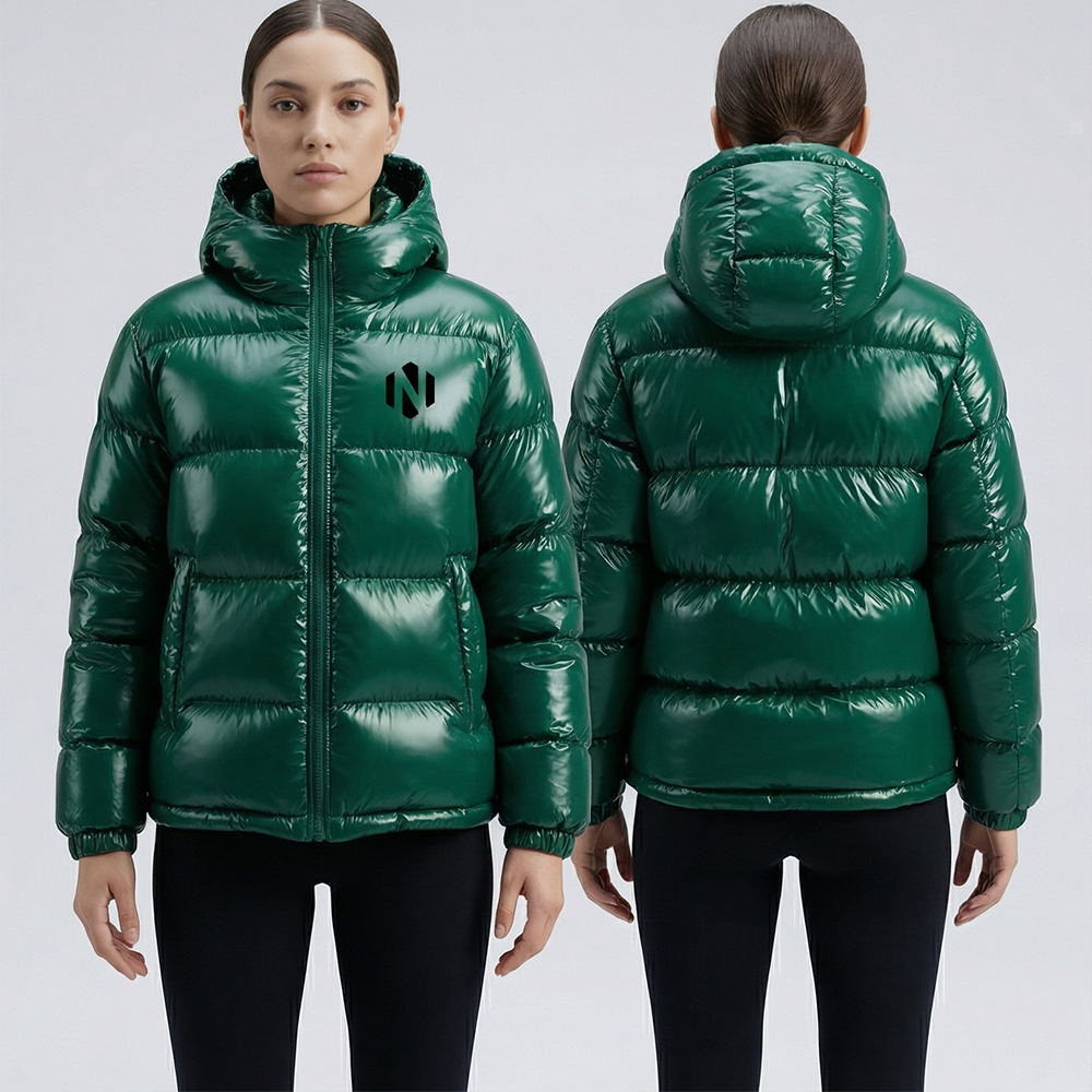 Nexxus Meadow-Puff Custom Ladies Puffer Jacket (Premium Minimalist Solid Forest-Green Insulated Outerwear)