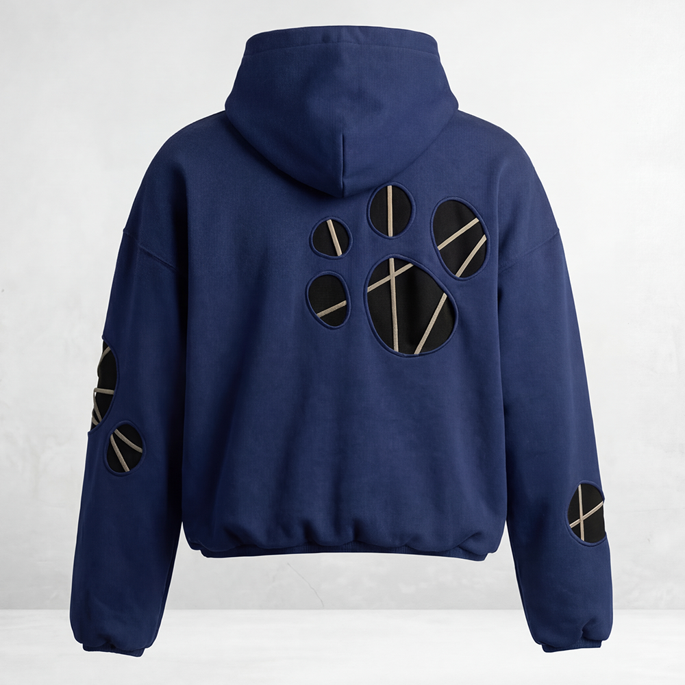 Nexxus Avant-Garde Multi-Cutout Custom Streetwear Hoodie (Premium Heavyweight Deep-Navy Drop-Shoulder Hardware Pullover)