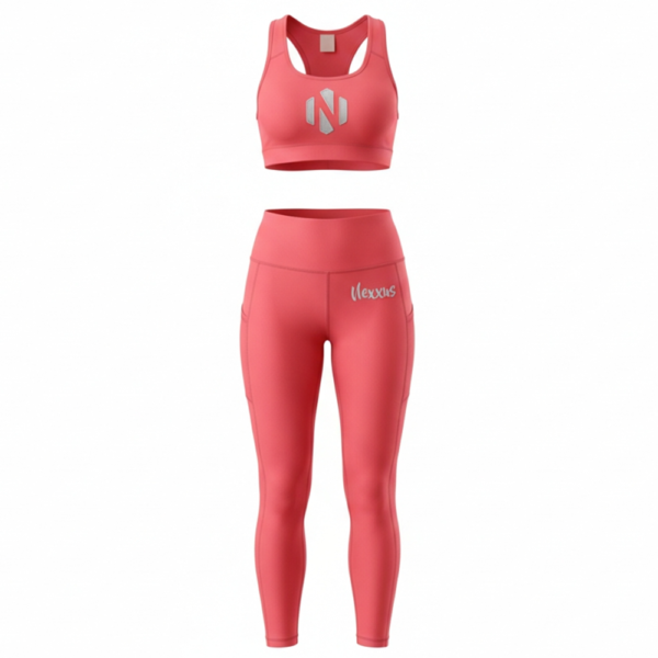 Nexxus Amber-Pulse Custom Ladies Gym Wear Set (Premium Hot Peach & Sunset Coral Gradient High-Waisted Squat-Proof Leggings & Sports Bra Set)