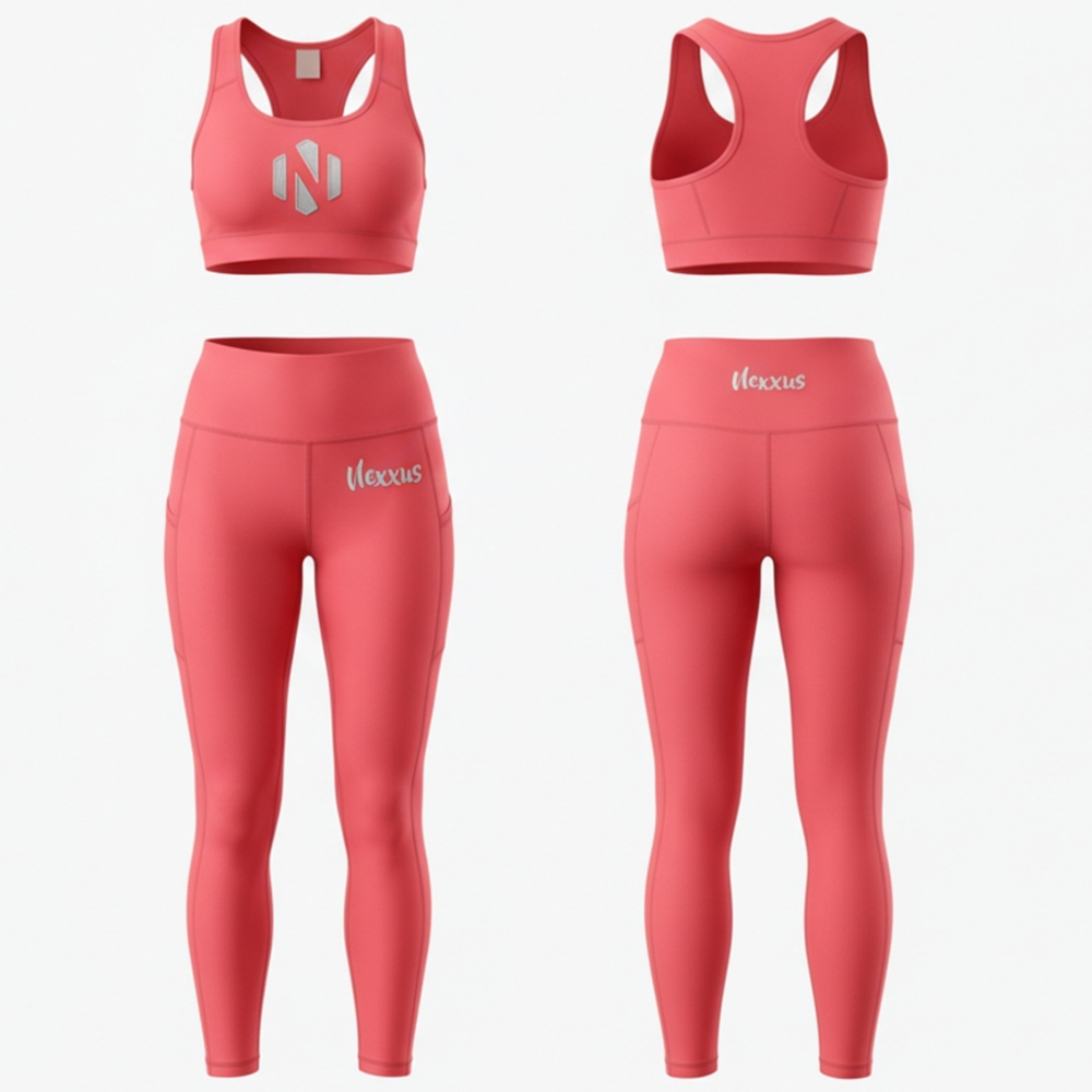 Nexxus Amber-Pulse Custom Ladies Gym Wear Set (Premium Hot Peach & Sunset Coral Gradient High-Waisted Squat-Proof Leggings & Sports Bra Set)