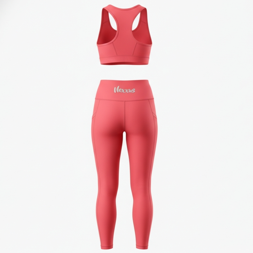 Nexxus Amber-Pulse Custom Ladies Gym Wear Set (Premium Hot Peach & Sunset Coral Gradient High-Waisted Squat-Proof Leggings & Sports Bra Set)