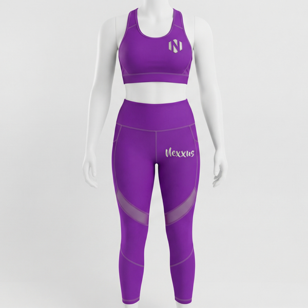 Nexxus Orchid-Pulse Custom Ladies Stylish Gym Wear Set (Premium Hot Purple & Violet-Magenta Gradient High-Waisted Squat-Proof Leggings & Sports Bra Set)