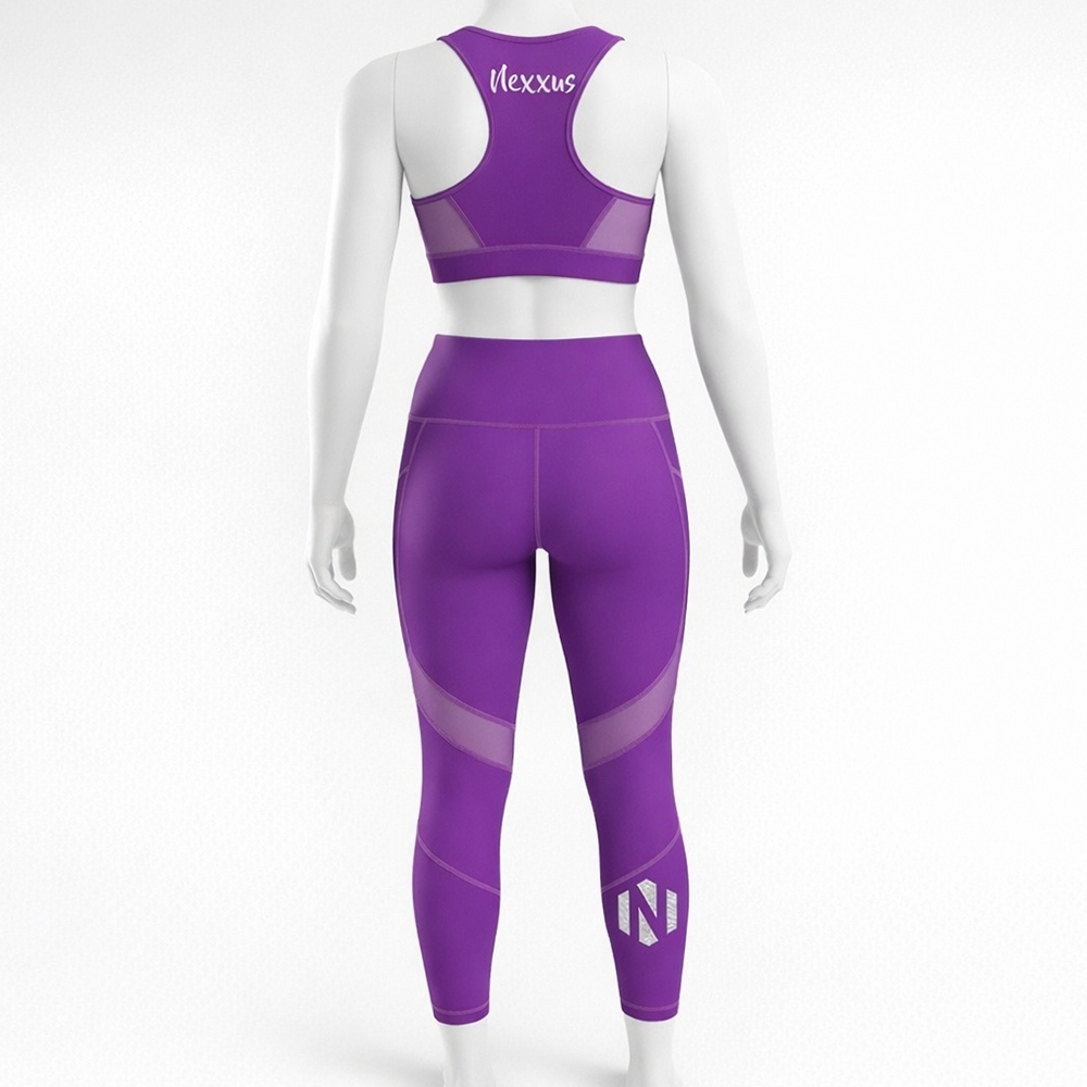 Nexxus Orchid-Pulse Custom Ladies Stylish Gym Wear Set (Premium Hot Purple & Violet-Magenta Gradient High-Waisted Squat-Proof Leggings & Sports Bra Set)