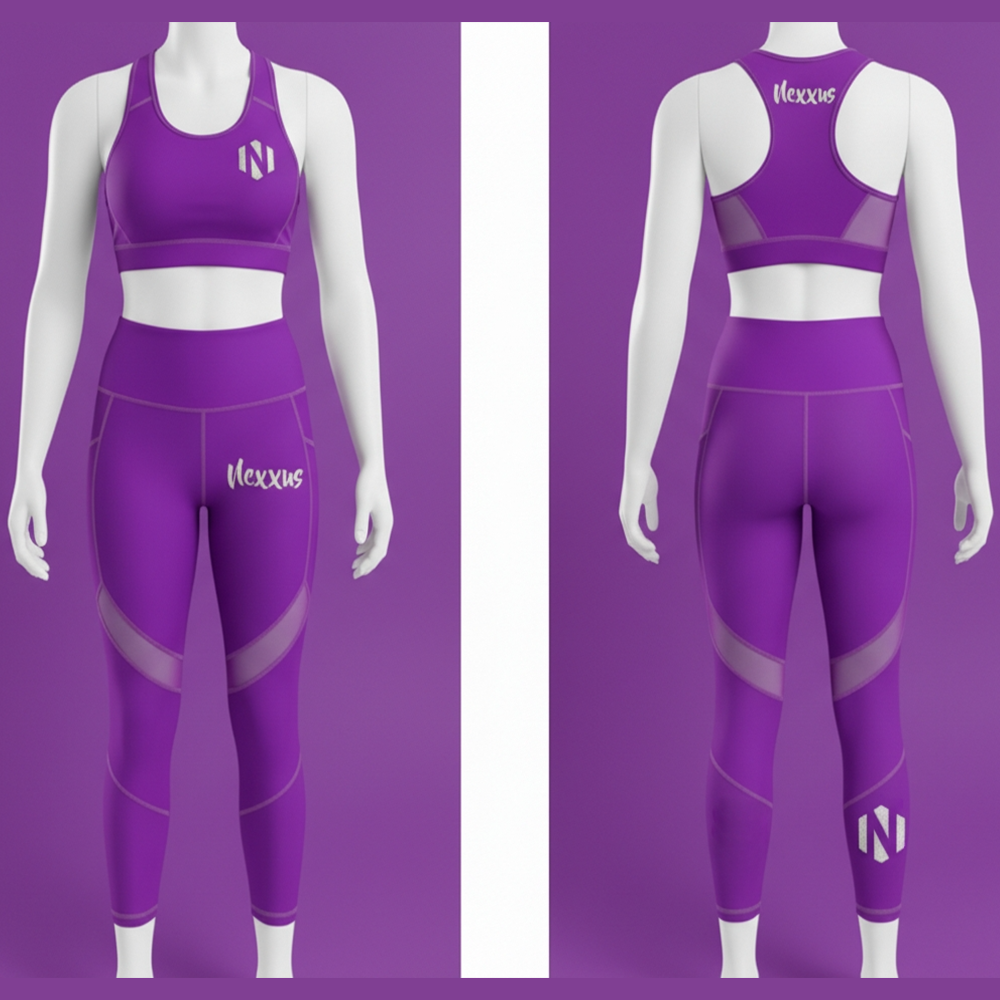 Nexxus Orchid-Pulse Custom Ladies Stylish Gym Wear Set (Premium Hot Purple & Violet-Magenta Gradient High-Waisted Squat-Proof Leggings & Sports Bra Set)