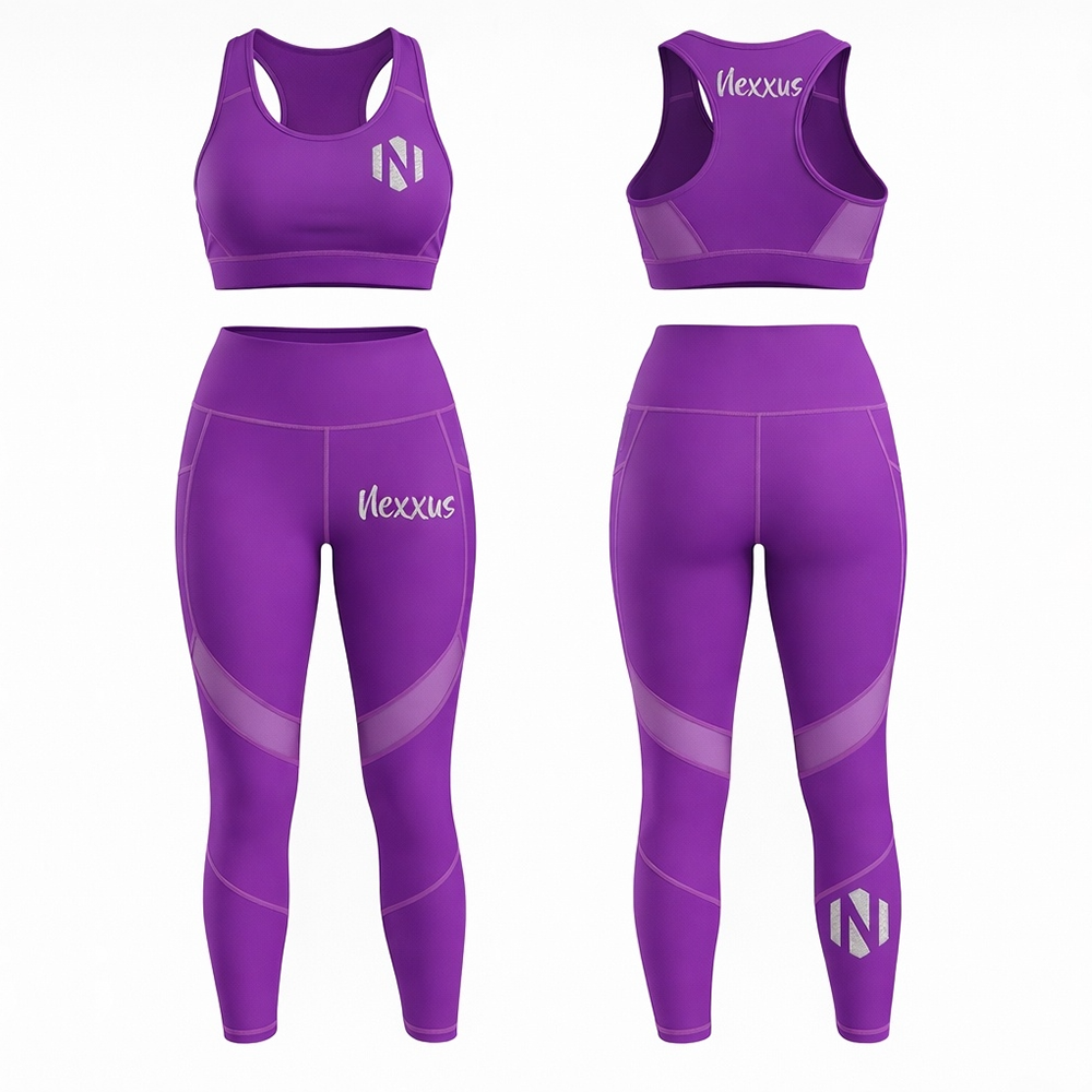 Nexxus Orchid-Pulse Custom Ladies Stylish Gym Wear Set (Premium Hot Purple & Violet-Magenta Gradient High-Waisted Squat-Proof Leggings & Sports Bra Set)