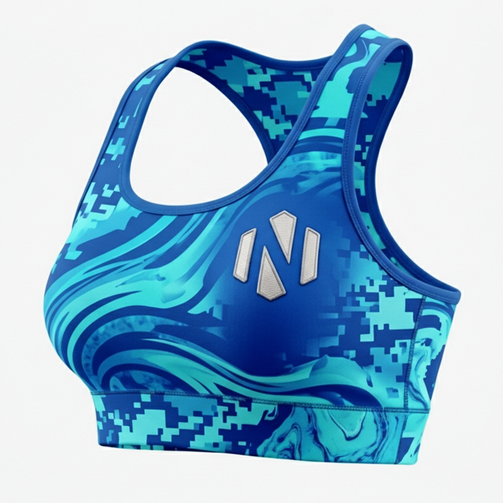 Nexxus Aqua-Marble Custom Ladies Stylish Gym Wear Set (Premium Turquoise Liquid-Marble High-Waisted Squat-Proof Leggings & Sports Bra Set)