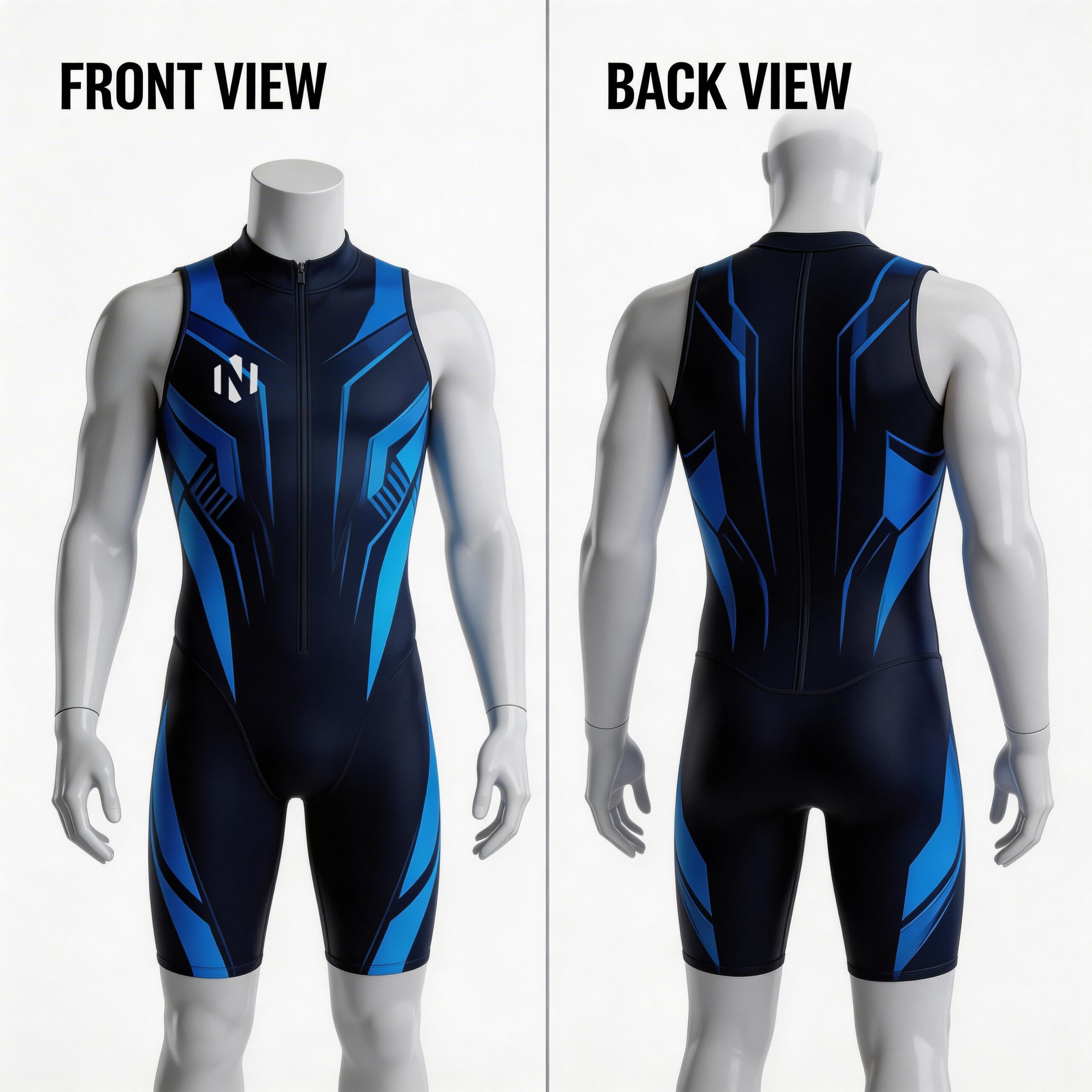 Nexxus Kinetic Stream Custom Zippered Swimsuit (Professional Sleeveless Front-Zip Water Sports Performance Bodysuit