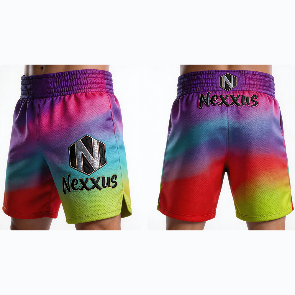 Nexxus Prism-Strike Custom Men’s Premium MMA Fight Shorts (Elite Multi-Rainbow Gradient High-Tensile Grappling & Kickboxing Training Shorts)