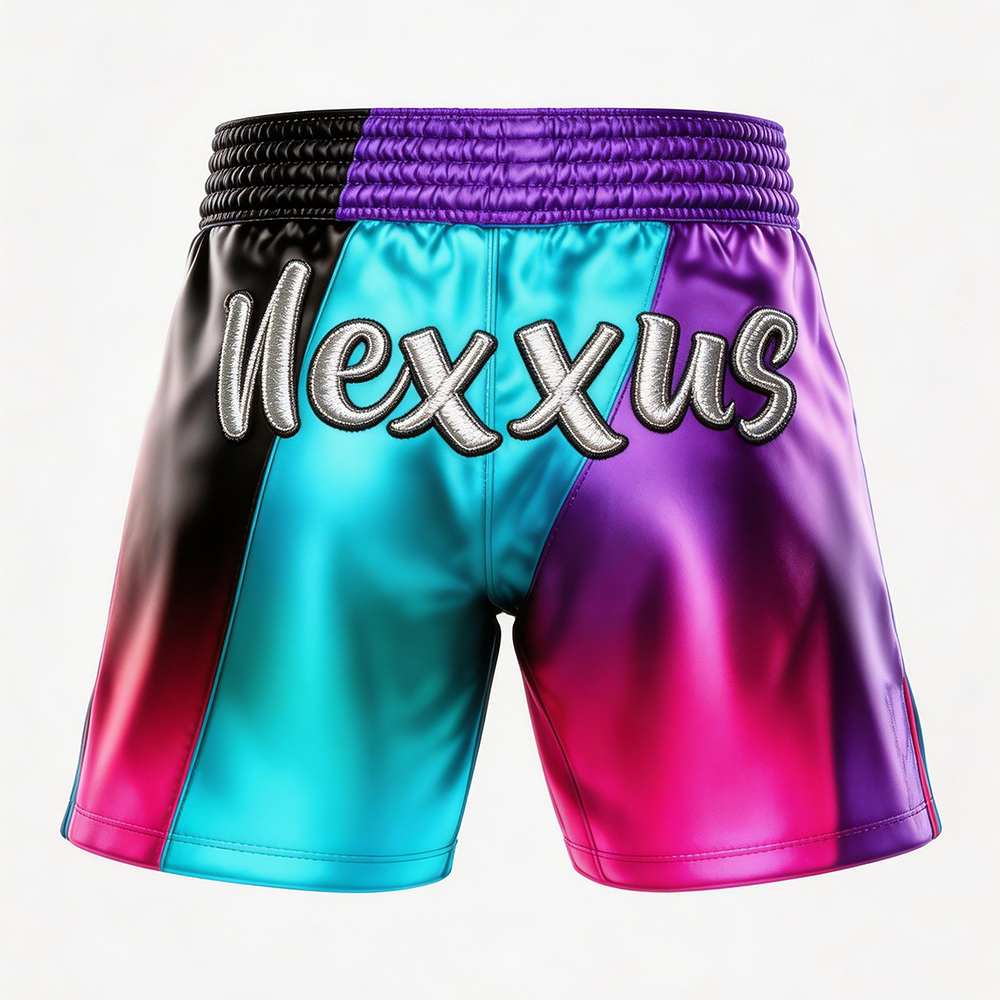 Nexxus Prism-Panel Custom Men’s Premium MMA Fight Shorts (Elite Multi-Rainbow Geometric Cut-and-Sew High-Tensile Grappling Trousers)