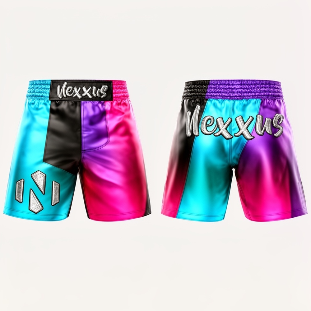 Nexxus Prism-Panel Custom Men’s Premium MMA Fight Shorts (Elite Multi-Rainbow Geometric Cut-and-Sew High-Tensile Grappling Trousers)