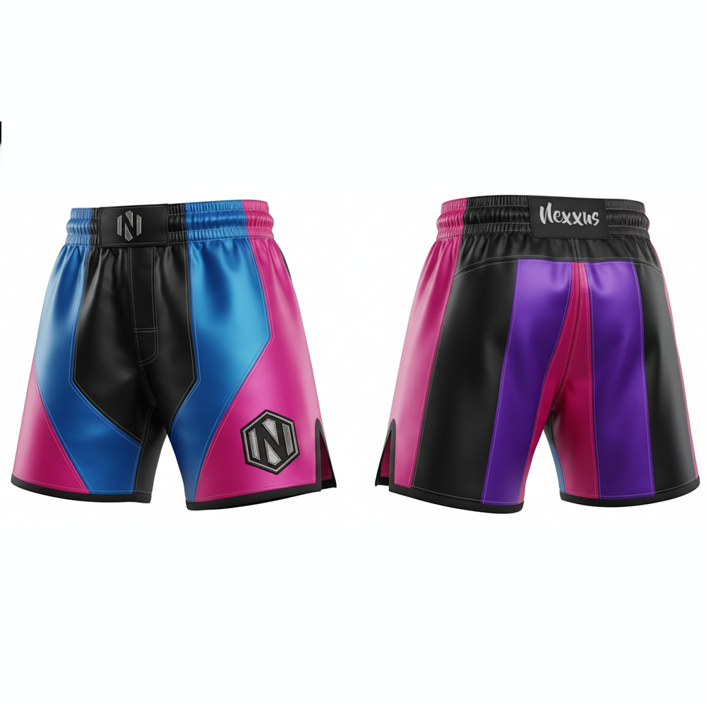 Nexxus Matrix-Pulse Custom Men’s Premium MMA Fight Shorts (Elite Multi-Color Satin-Finish Paneled Grappling & Kickboxing Training Shorts)