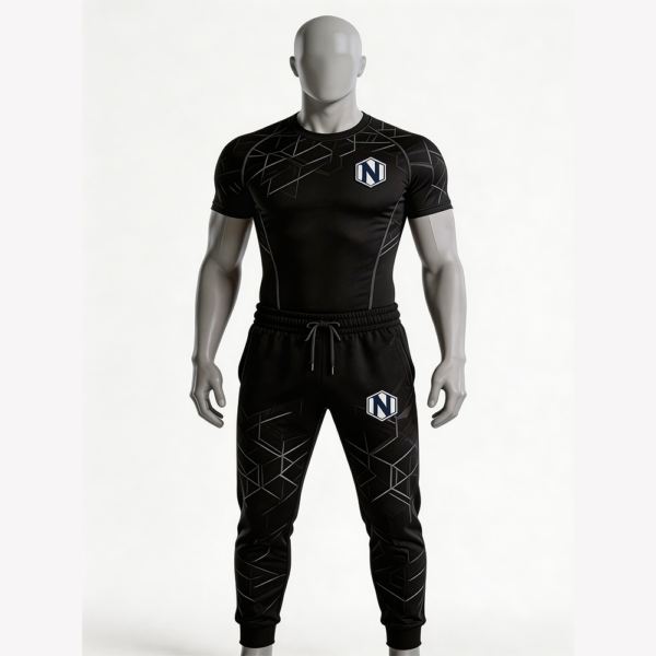 Nexxus Stealth-Pulse Custom Men’s Premium Gym Wear Set (Elite Minimalist Matte Black Performance Compression Top & Training Tights Set)