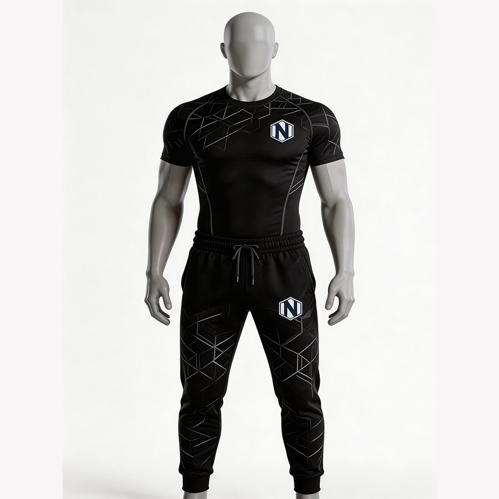 Nexxus Stealth-Pulse Custom Men’s Premium Gym Wear Set (Elite Minimalist Matte Black Performance Compression Top & Training Tights Set)