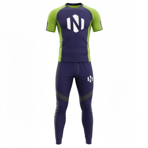 Nexxus Aero-Pulse Custom Men’s Premium Gym Wear Set (Elite Navy Blue & Neon Green High-Performance Compression Top & Training Tights Set)