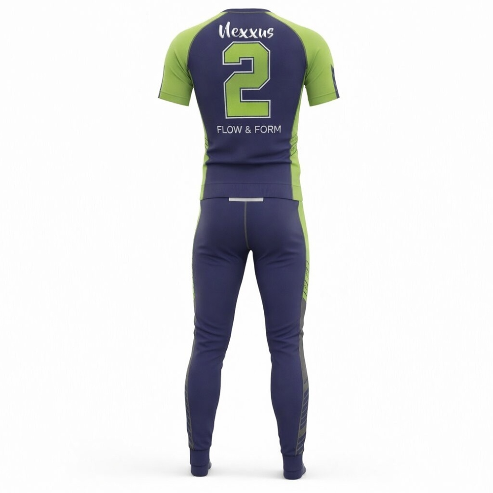 Nexxus Aero-Pulse Custom Men’s Premium Gym Wear Set (Elite Navy Blue & Neon Green High-Performance Compression Top & Training Tights Set)