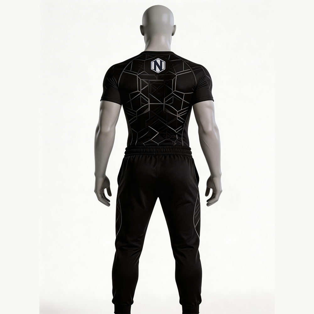 Nexxus Stealth-Pulse Custom Men’s Premium Gym Wear Set (Elite Minimalist Matte Black Performance Compression Top & Training Tights Set)