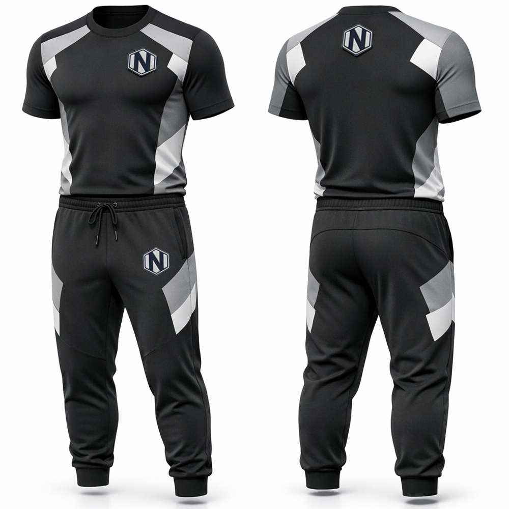 Nexxus Apex-Pulse Custom Men’s Premium Gym Wear Set (Elite Tri-Tone Black, White & Gray High-Performance Compression Top & Training Tights Set)