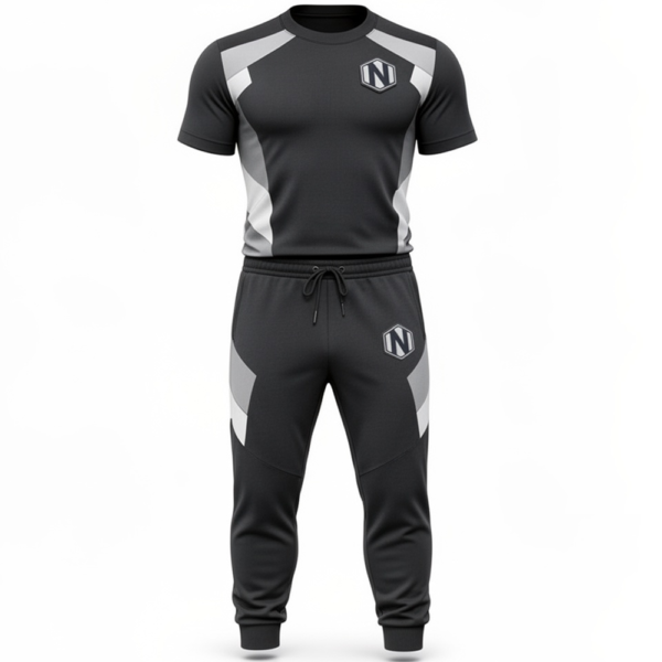 Nexxus Apex-Pulse Custom Men’s Premium Gym Wear Set (Elite Tri-Tone Black, White & Gray High-Performance Compression Top & Training Tights Set)